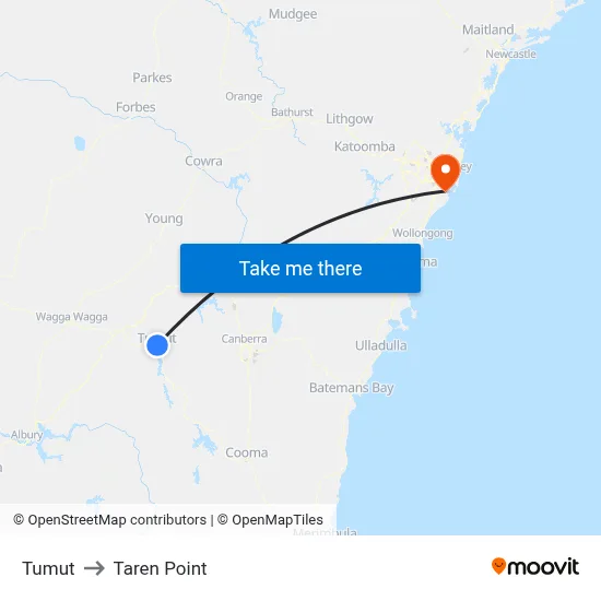 Tumut to Taren Point map