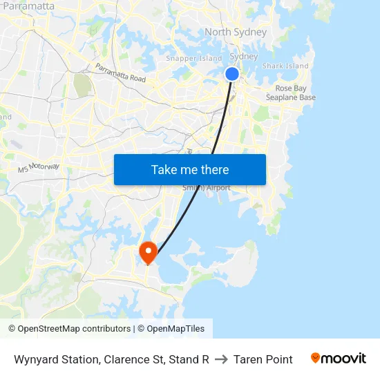 Wynyard Station, Clarence St, Stand R to Taren Point map