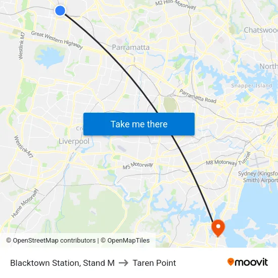 Blacktown Station, Stand M to Taren Point map