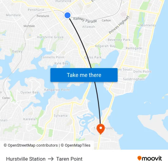 Hurstville Station to Taren Point map