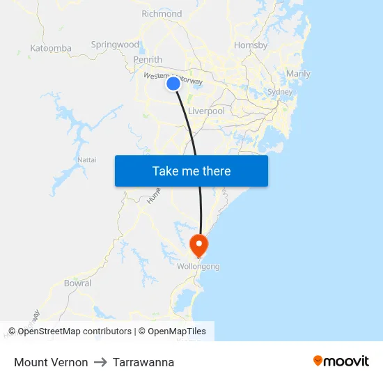 Mount Vernon to Tarrawanna map