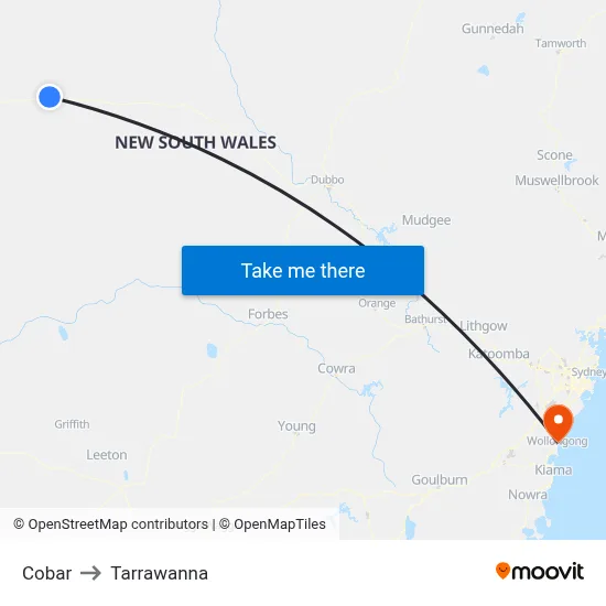 Cobar to Tarrawanna map