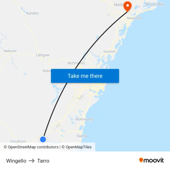 Wingello to Tarro map