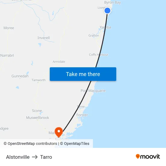 Alstonville to Tarro map