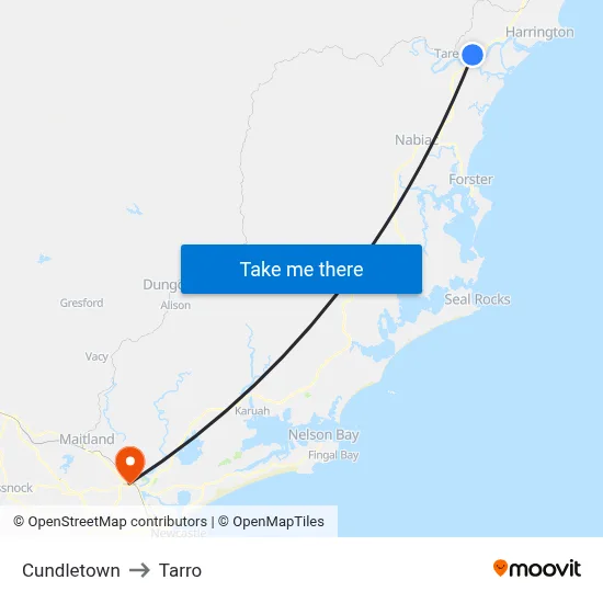 Cundletown to Tarro map