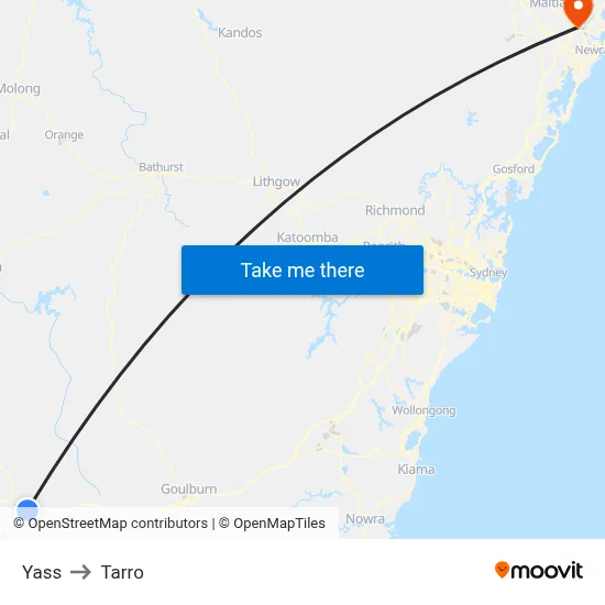 Yass to Tarro map