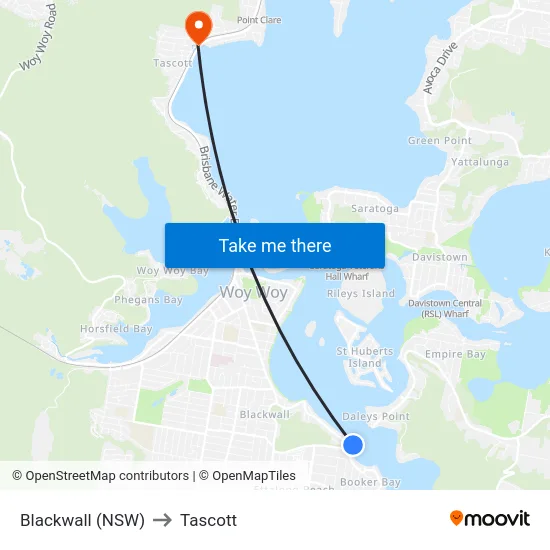 Blackwall (NSW) to Tascott map