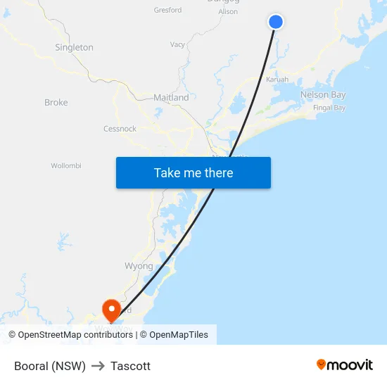 Booral (NSW) to Tascott map