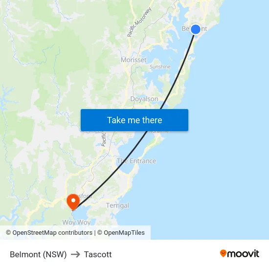 Belmont (NSW) to Tascott map