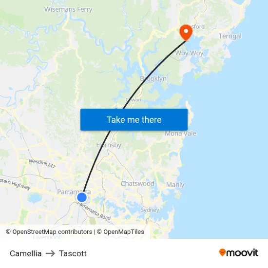 Camellia to Tascott map