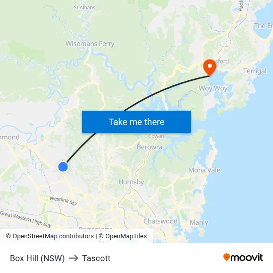 Box Hill (NSW) to Tascott map