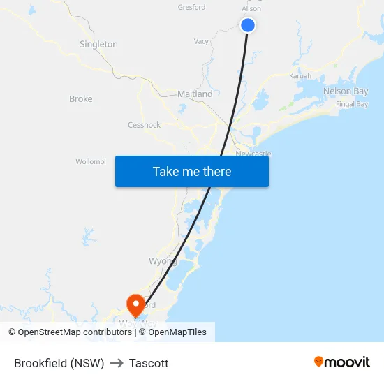 Brookfield (NSW) to Tascott map