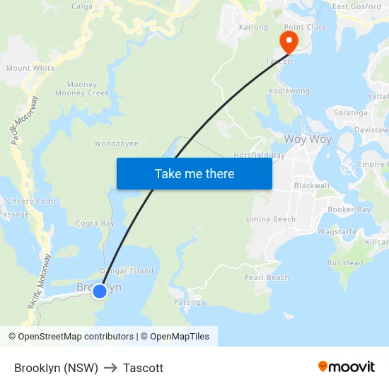 Brooklyn (NSW) to Tascott map