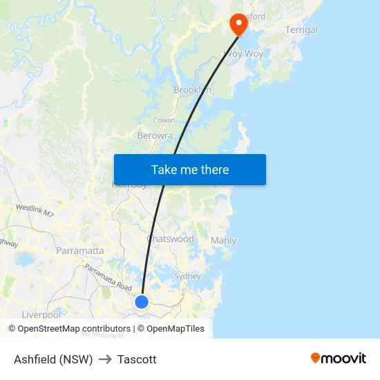 Ashfield (NSW) to Tascott map