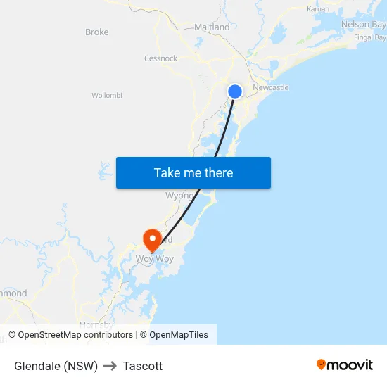 Glendale (NSW) to Tascott map