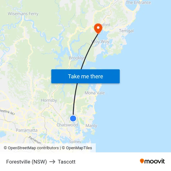 Forestville (NSW) to Tascott map