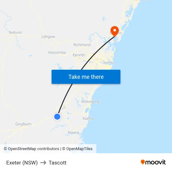 Exeter (NSW) to Tascott map