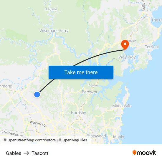 Gables to Tascott map