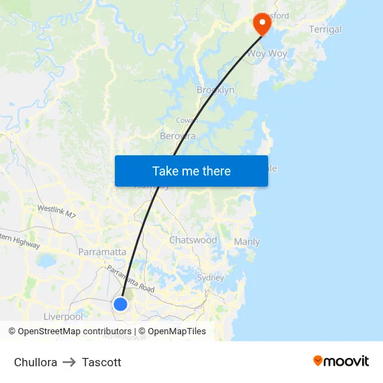 Chullora to Tascott map