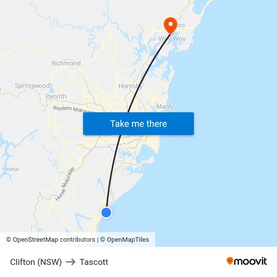 Clifton (NSW) to Tascott map