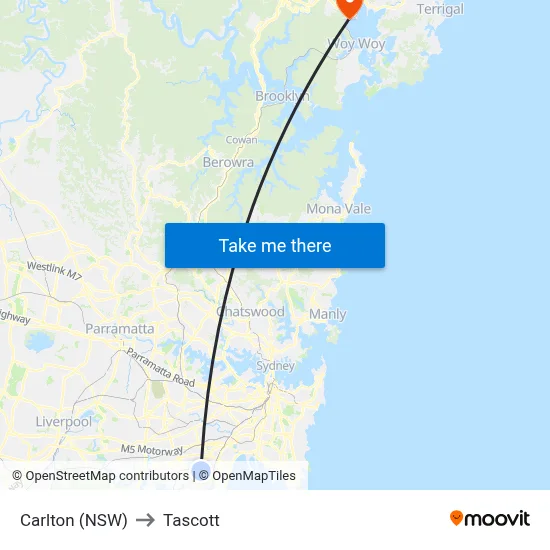 Carlton (NSW) to Tascott map