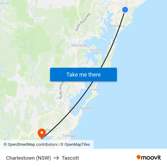 Charlestown (NSW) to Tascott map