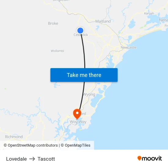 Lovedale to Tascott map