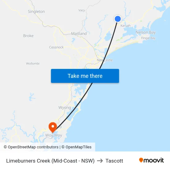 Limeburners Creek (Mid-Coast - NSW) to Tascott map