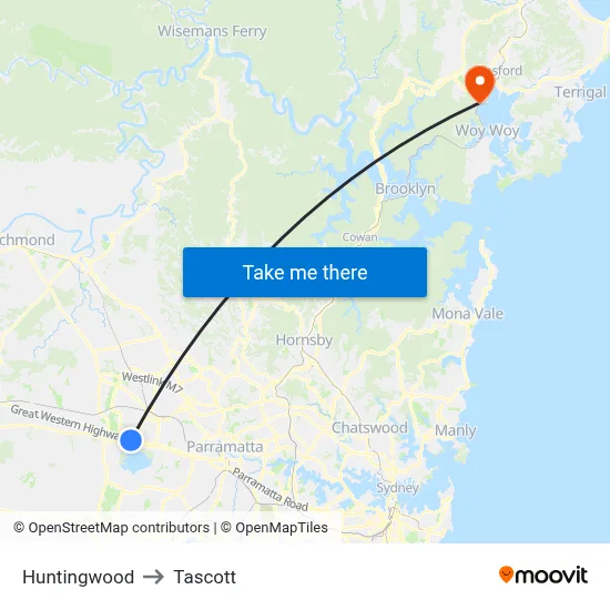 Huntingwood to Tascott map