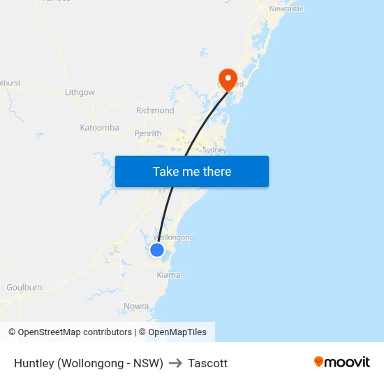 Huntley (Wollongong - NSW) to Tascott map