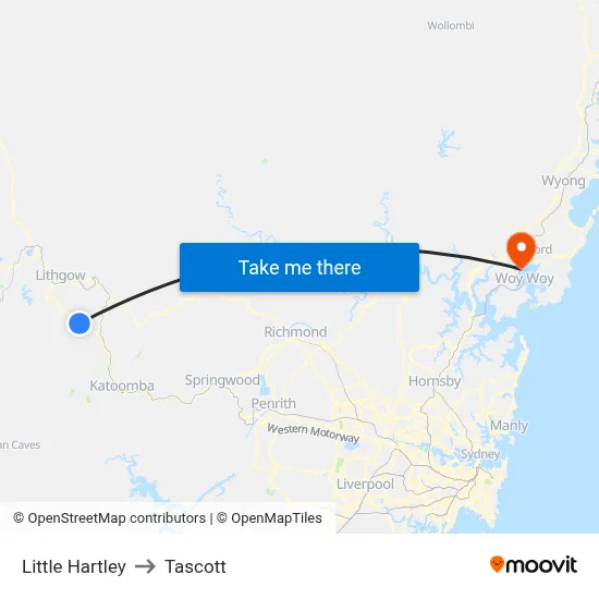 Little Hartley to Tascott map