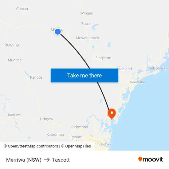 Merriwa (NSW) to Tascott map