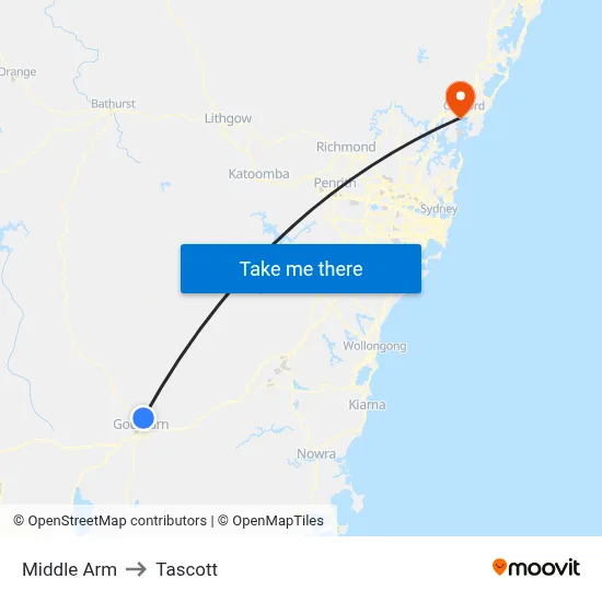 Middle Arm to Tascott map