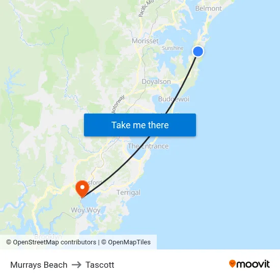 Murrays Beach to Tascott map