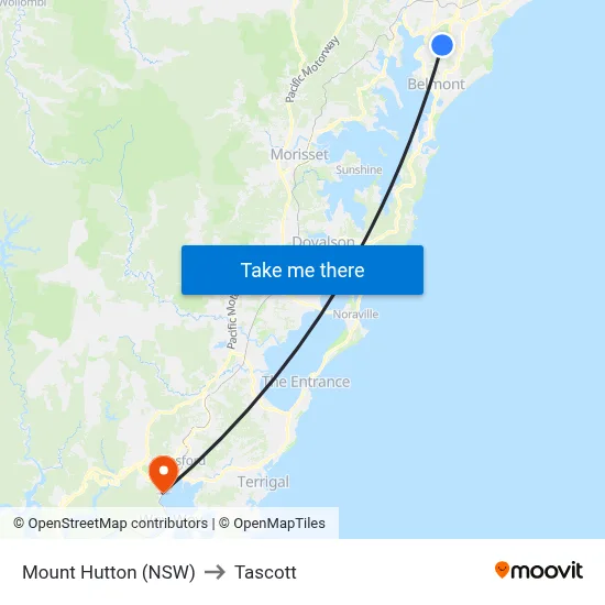 Mount Hutton (NSW) to Tascott map