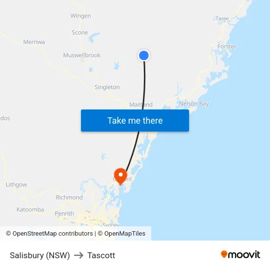 Salisbury (NSW) to Tascott map