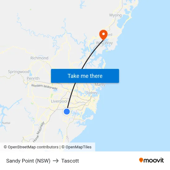 Sandy Point (NSW) to Tascott map
