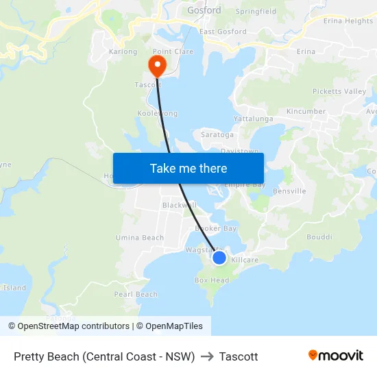 Pretty Beach (Central Coast - NSW) to Tascott map