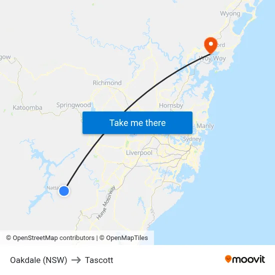 Oakdale (NSW) to Tascott map