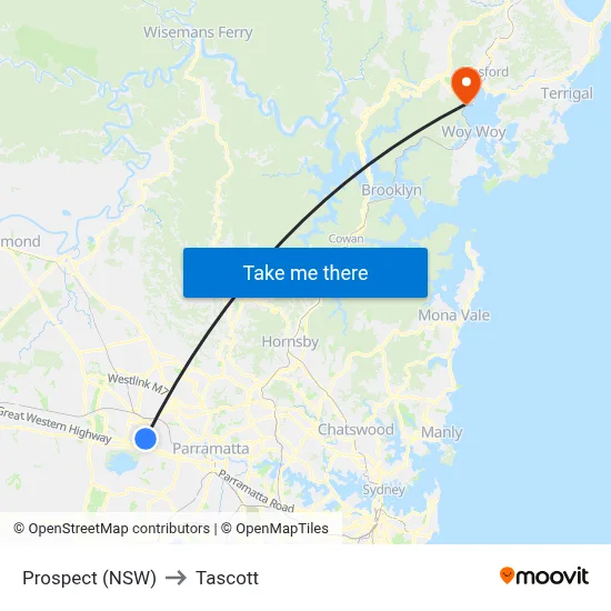 Prospect (NSW) to Tascott map
