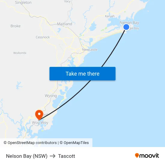 Nelson Bay (NSW) to Tascott map