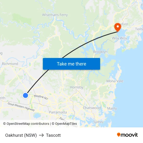 Oakhurst (NSW) to Tascott map