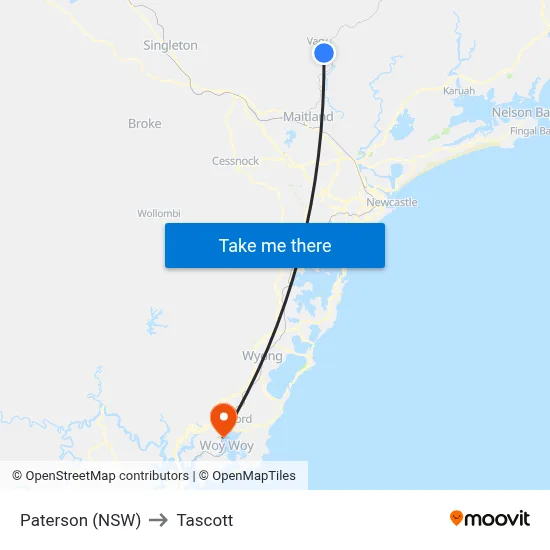 Paterson (NSW) to Tascott map