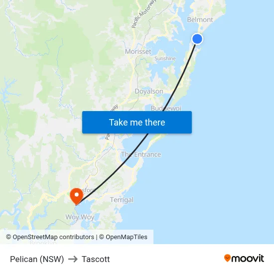 Pelican (NSW) to Tascott map