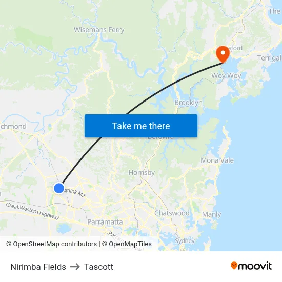 Nirimba Fields to Tascott map