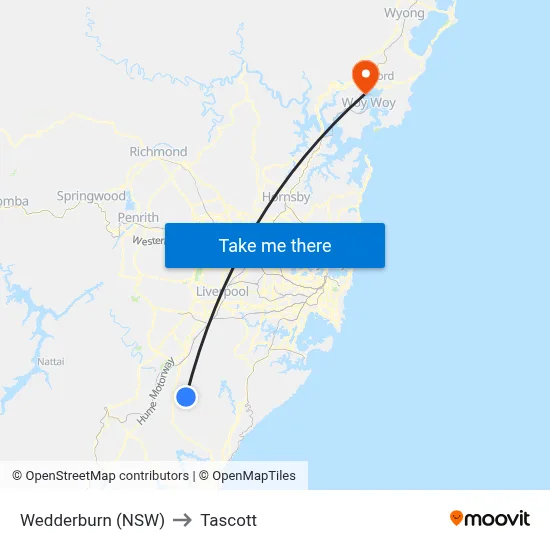Wedderburn (NSW) to Tascott map