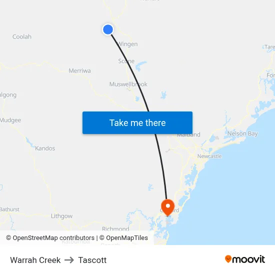 Warrah Creek to Tascott map
