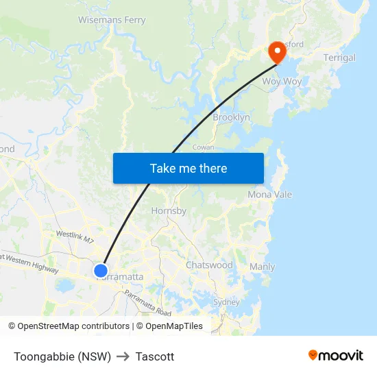 Toongabbie (NSW) to Tascott map