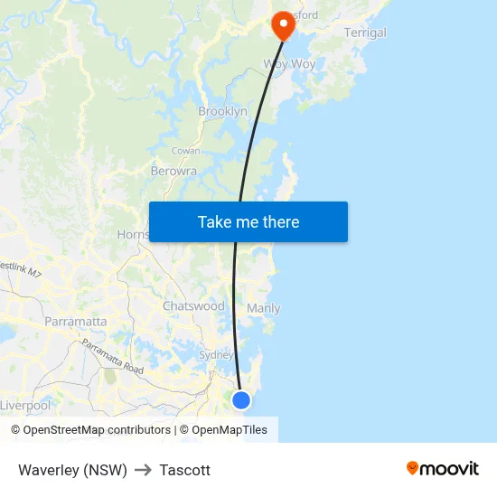 Waverley (NSW) to Tascott map