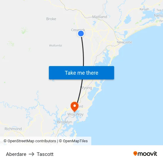 Aberdare to Tascott map